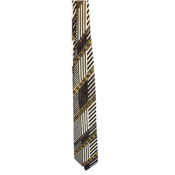 Vtg V2 Versace Mens Black Gold Baroque Striped Silk Tie 3.75" W x 57” L - Picture 8 of 9